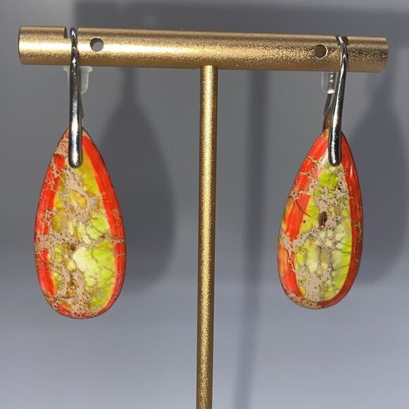 ✨🆕✨🧡Exquisite BoHo Emperor Stone Orange & Green S925 Plated Dangle Earrings💚✨ - Picture 7 of 12